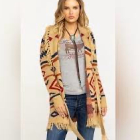 Idyllwind Fringe Cardigan Sweater Southwestern Aztec Print Women’s M - Picture 1 of 9